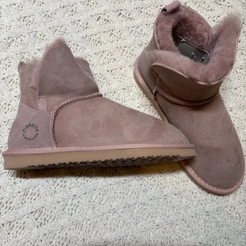 Fireside Shearling Lined Suede Mini Boots Pink Cozy Winter –‎ Size 8